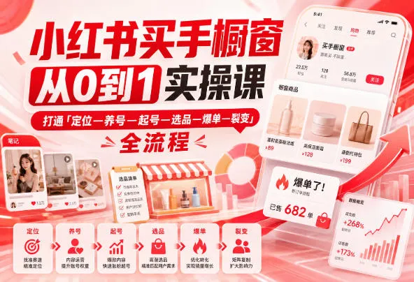 小红书买手橱窗从0到1实操课，打通「定位—养号—起号—选品—爆单—裂变」全流程-33资源网