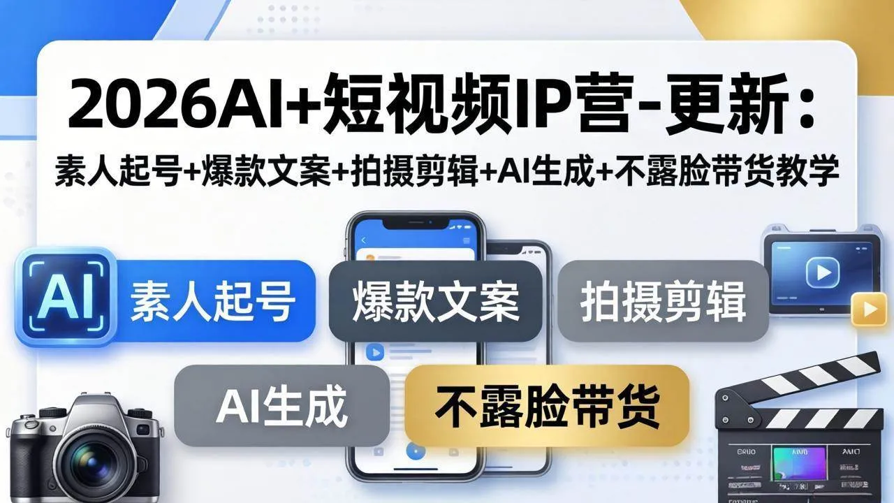 （17932期）2026AI+短视频IP营-更新：素人起号+爆款文案+拍摄剪辑+AI生成+不露脸带货教学-33资源网