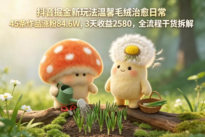 抖音掘金新玩法温馨毛绒治愈日常，45条作品涨粉84.6W，3天收益2580，全流程干货拆解-33资源网