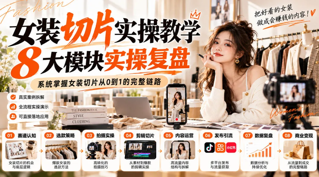 女装切片实操教学,8大模块实操复盘,系统掌握女装切片从0到1的完整链路-33资源网