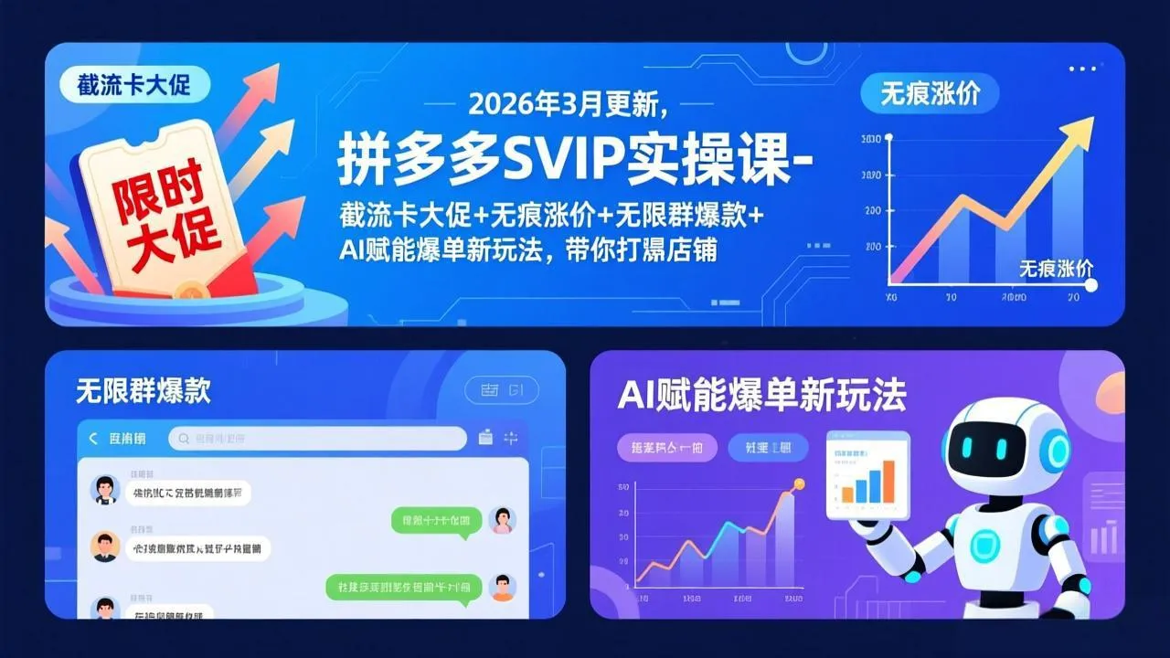 拼多多SVIP实操课-26年3月，截流卡大促+无痕涨价+无限群爆款+AI赋能爆单新玩法，带你打爆店铺-33资源网