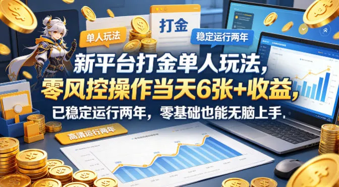 新平台打金单人玩法，零风控操作当天6张+收益，已稳定运行两年，零基础也能无脑上手【揭秘】-33资源网