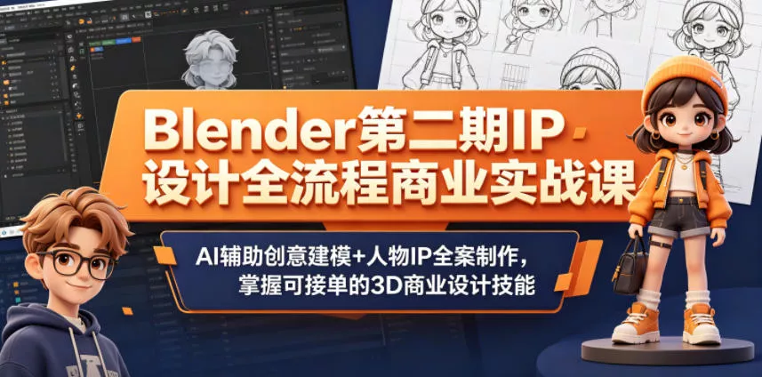 Blender第二期IP设计全流程商业实战课，AI辅助创意建模+人物IP全案制作，掌握可接单的3D商业设计技能-33资源网