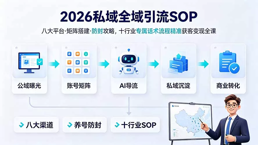 2026私域全域引流SOP|八大平台·矩阵搭建·防封攻略,十行业专属话术流程精准获客变现全课-33资源网