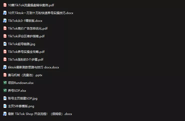 TikTok从0-1实操资料包:养号SOP+爆款公式+投流手册-33资源网