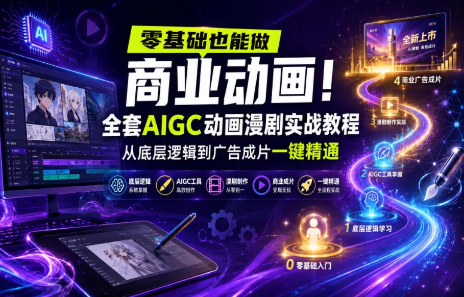 零基础也能做商业动画！全套AIGC动画漫剧实战教程，从底层逻辑到广告成片一键精通-33资源网