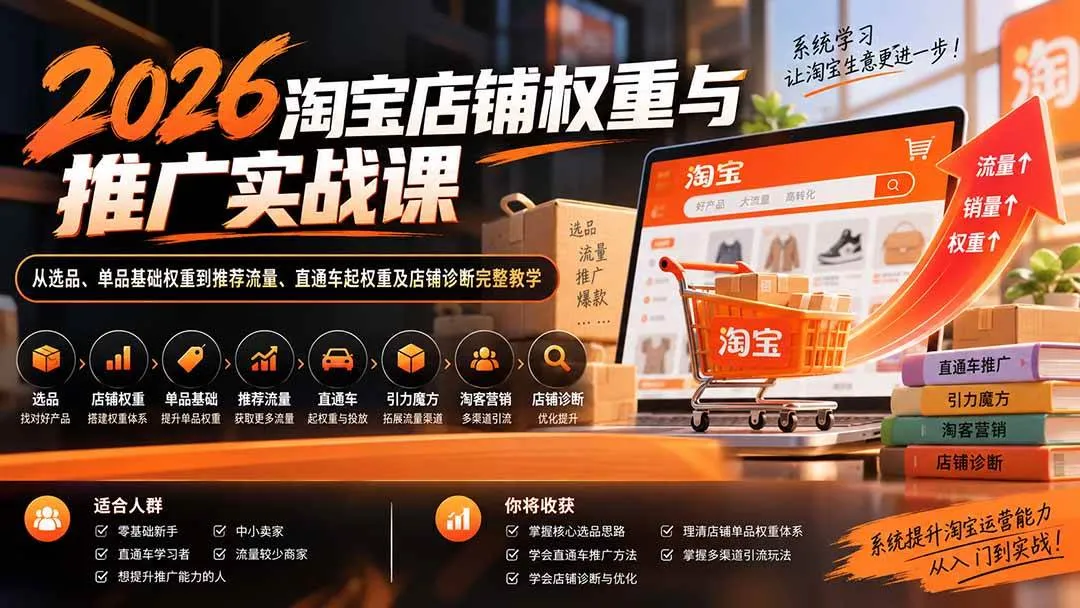 (20411期)2026淘宝店铺权重与推广实战课:从选品、单品基础权重到推荐流量、直通车起权重及店铺诊断完整教学-33资源网