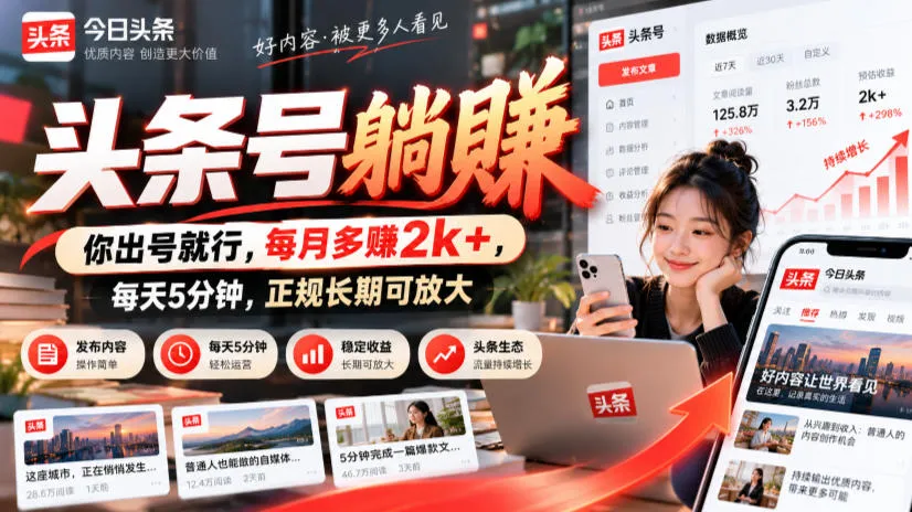 头条号躺賺，你出号就行，每月多賺2k+，每天5分钟，正规长期可放大【揭秘】-33资源网