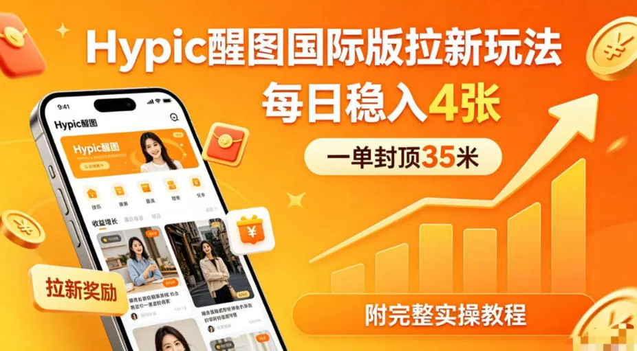 一单封顶35米，实测Hypic醒图国际版拉新玩法，每日稳入4张（附完整实操教程）-33资源网