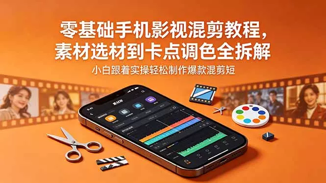 零基础手机影视混剪教程,素材选材到卡点调色全拆解,小白跟着实操轻松制作爆款混剪短片-33资源网