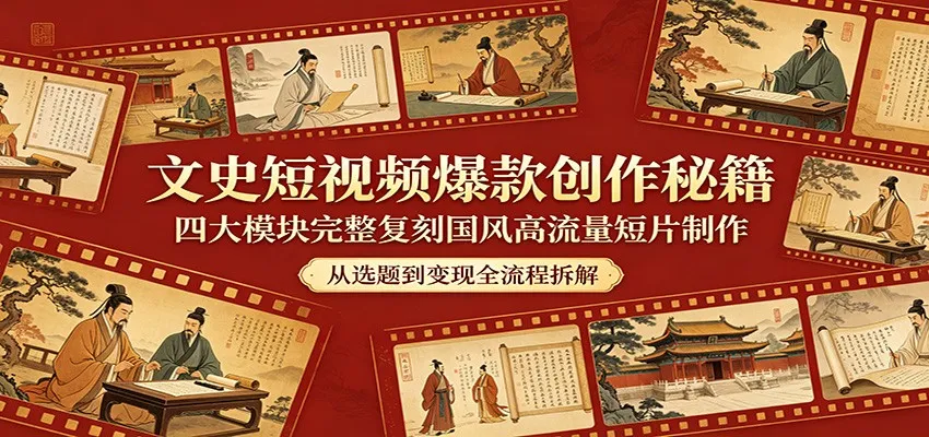 文史短视频爆款创作秘籍：四大模块完整复刻国风高流量短片制作-33资源网