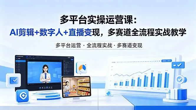 （18193期）某团队多平台实操运营课-更新26年4月25：AI剪辑+数字人+直播变现，多赛道全流程实战教学-33资源网