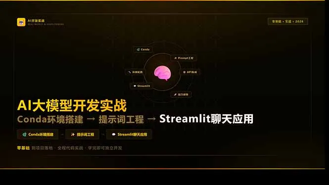 AI大模型开发实战：Conda环境搭建→提示词工程→Streamlit聊天应用，零基础到项目落地-33资源网