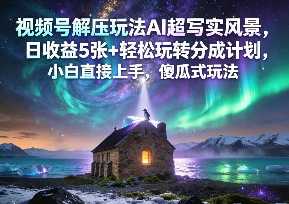 视频号解压玩法AI超写实风景，日收益5张+轻松玩转分成计划，小白直接上手，傻瓜式玩法-33资源网