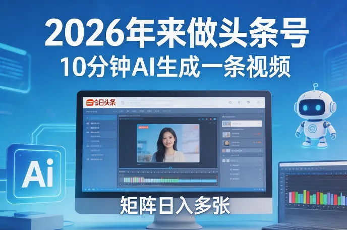 2026年来做头条号，10分钟AI生成一条视频，矩阵日入多张-33资源网