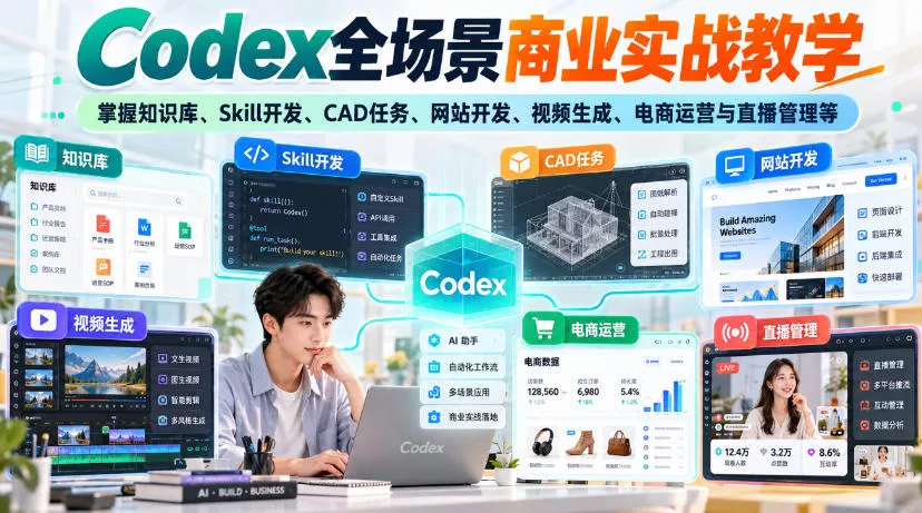 Codex全场景商业实战教学,掌握知识库、Skill开发、CAD任务、网站开发、视频生成、电商运营与直播管理等(更新1010)-33资源网