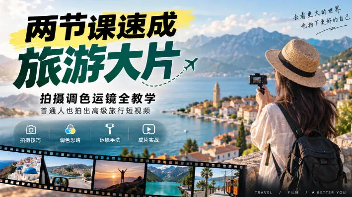 两节课速成旅游大片｜拍摄调色运镜全教学，普通人也拍出高级旅行短视频-33资源网