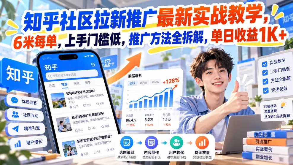 知乎社区拉新推广最新实战教学，6米每单，上手门槛低，推广方法全拆解，单日收益1K+！(更新1021)-33资源网
