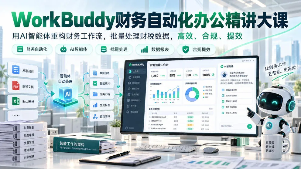 WorkBuddy财务自动化办公精讲大课，用AI智能体重构财务工作流，批量处理财税数据，高效、合规、提效-33资源网