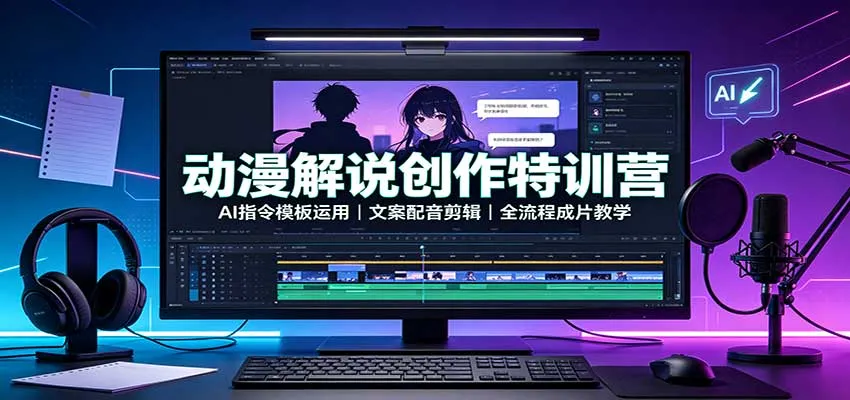 动漫解说创作特训营：AI指令模板运用，文案配音剪辑，全流程成片教学-33资源网