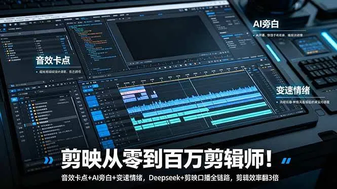 (18867期)剪映从零到百万剪辑师!音效卡点+AI旁白+变速情绪,Deepseek+剪映口播全链路,剪辑效率翻3倍-33资源网