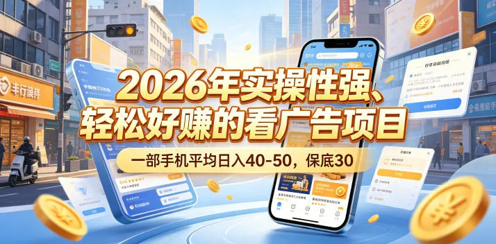 2026年实操性强、轻松好賺的看广告项目，一部手机平均日入40-50，保底30米【揭秘】-33资源网