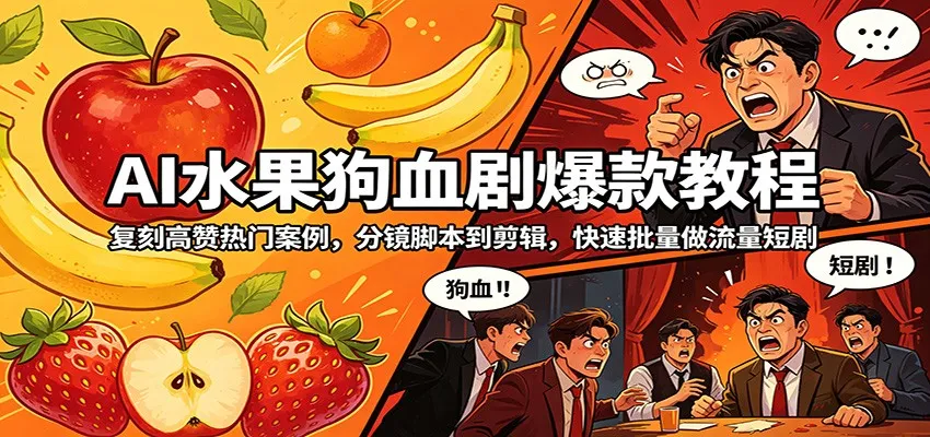 AI水果狗血剧爆款教程：复刻高赞热门案例，分镜脚本到剪辑，快速批量做流量短剧-33资源网