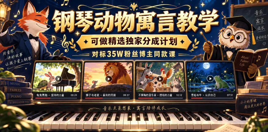 钢琴动物寓言教学,可做精选独家分成计划,对标35W粉丝博主同款课-33资源网