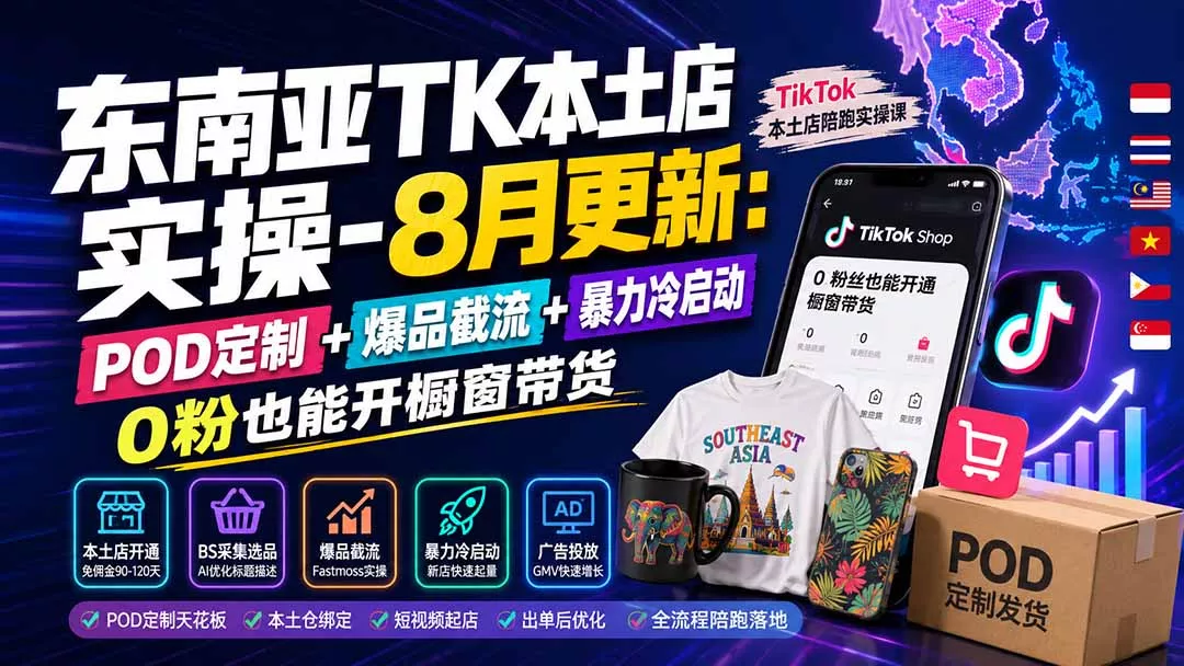 东南亚TK本土店实操-8月更新:POD定制+爆品截流+暴力冷启动,0粉也能开橱窗带货-33资源网