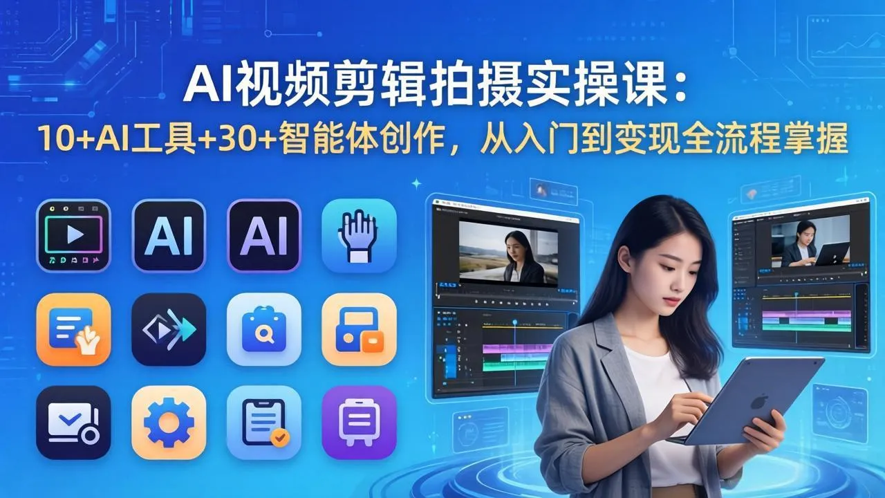 AI 视频剪辑拍摄实操课：10+AI工具+30+智能体创作，从入门到变现全流程掌握-33资源网