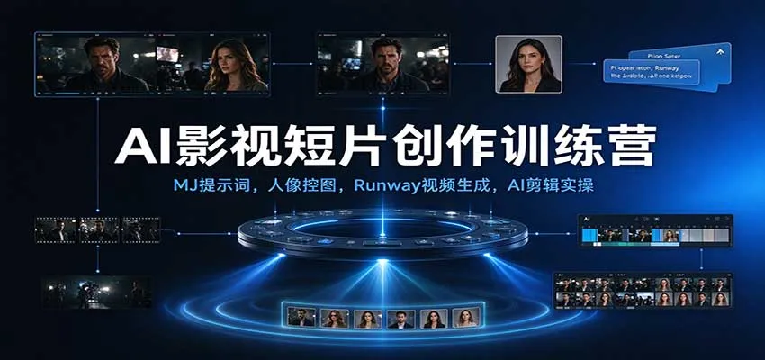 AI影视短片创作训练营：MJ提示词，人像控图，Runway视频生成，AI剪辑实操-33资源网