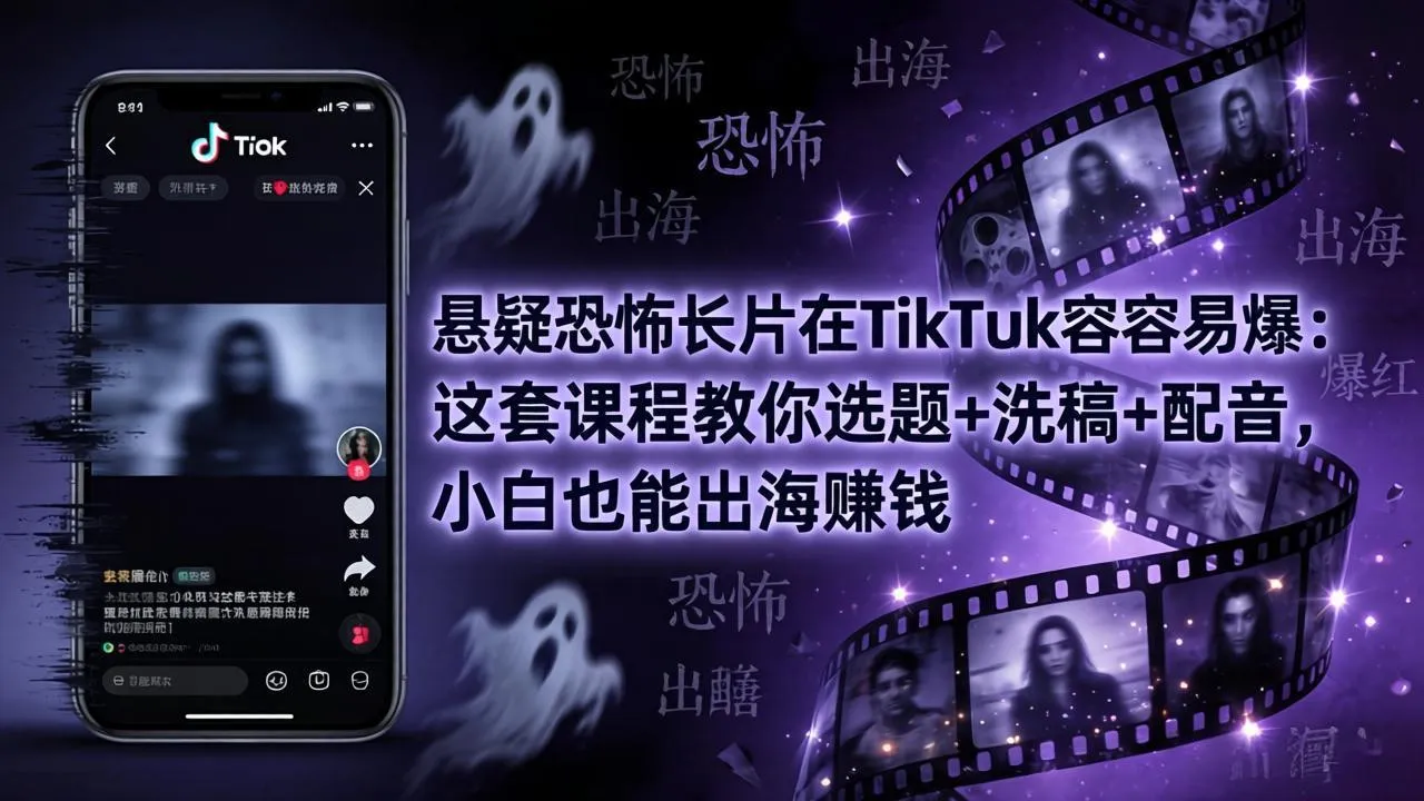 悬疑恐怖长片在TikTok最容易爆：这套课程教你选题+洗稿+配音，小白也能出海赚钱-33资源网