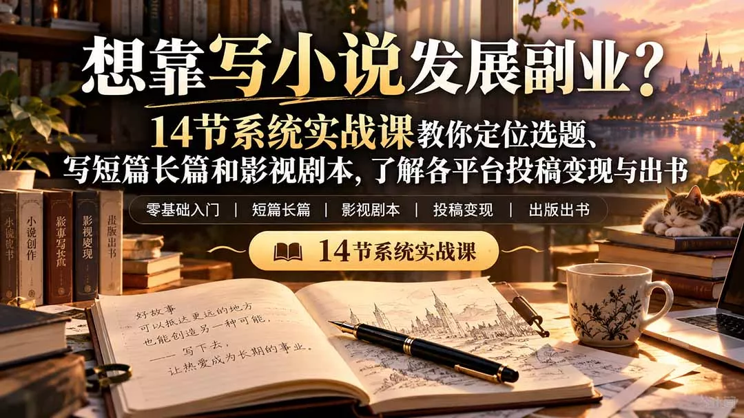【无水印】想靠写小说发展副业?14节系统实战课教你定位选题、写短篇长篇和影视剧本,了解各平台投稿变现与出书-33资源网