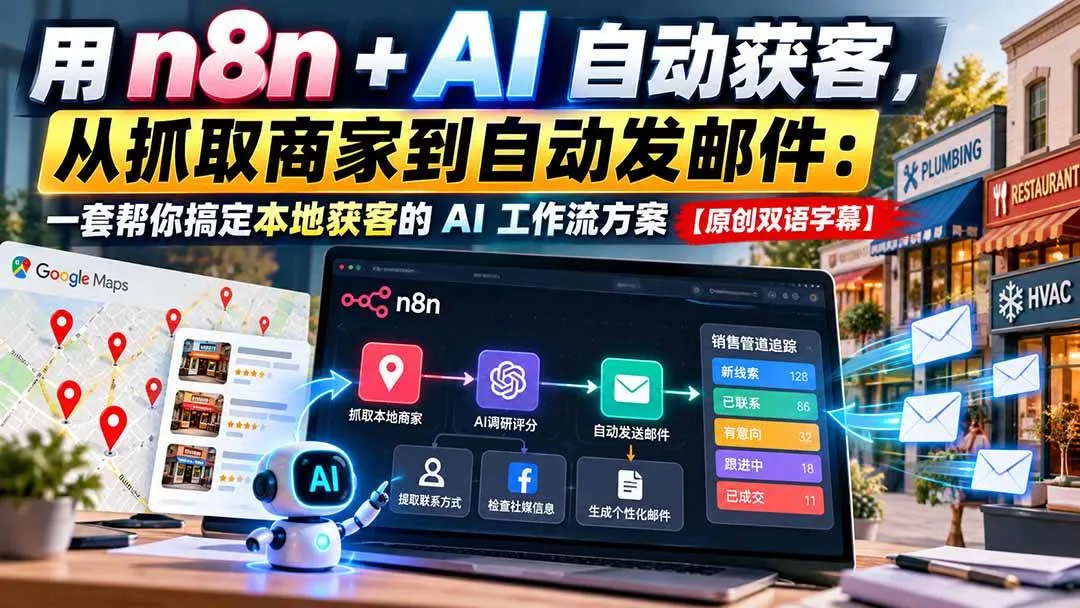 (21076期)用 n8n + AI 自动获客,从抓取商家到自动发邮件:一套帮你搞定本地获客的 AI 工作流方案【原创双语字幕】-33资源网