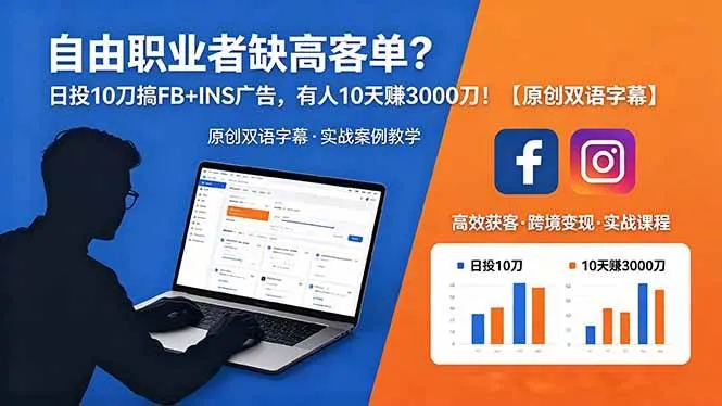 （18489期）自由职业者缺高客单？日投 10 刀搞 FB+INS 广告，有人 10 天赚 3000 刀！【原创双语字幕】-33资源网