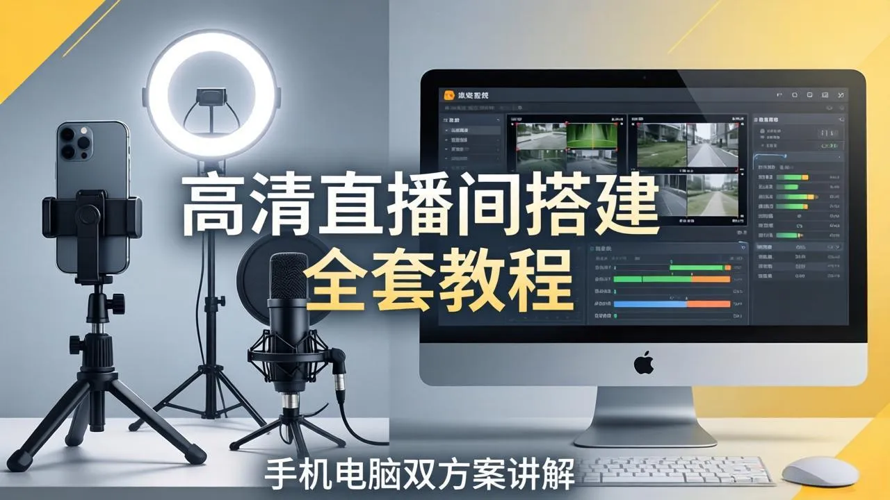 高清直播间搭建全套教程，手机电脑双方案讲解，设备选型调试多机位实操教学-33资源网