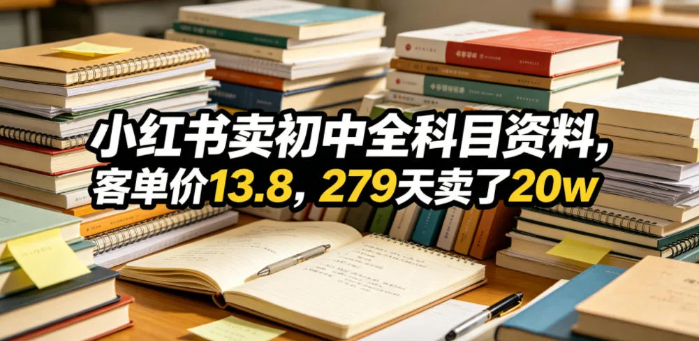 小红书卖初中全科目资料,客单价13.8,279天卖了20w-33资源网