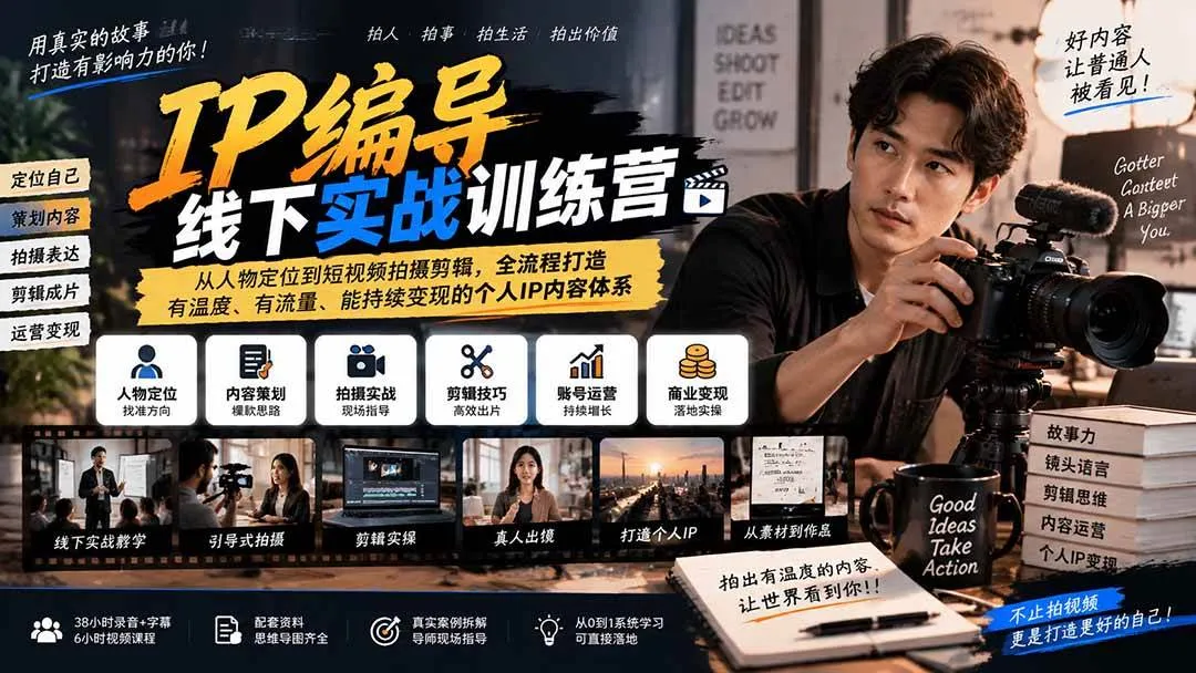 (20610期)IP编导线下实战训练营-更新:从人物定位到短视频拍摄剪辑,全流程打造有温度、有流量、能持续变现的个人IP内容体系 (20610期)IP编导线下实战训练营-更新:从人物定位到短视频拍摄剪辑,全流程打造有温度、有流量、能持续变现的个人IP内容体系