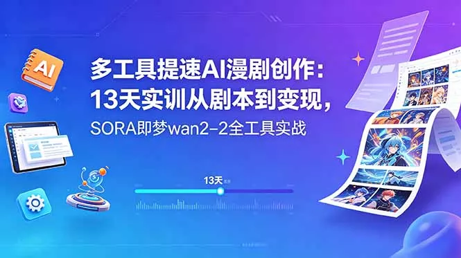 多工具提速AI漫剧创作：13天实训从剧本到变现，SORA即梦wan2-2全工具实战-33资源网