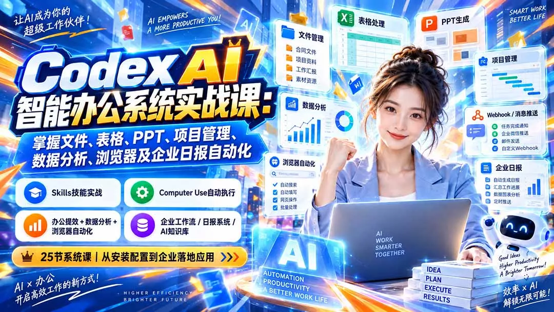 Codex AI智能办公系统实战课：掌握文件、表格、PPT、项目管理、数据分析、浏览器及企业日报自动化-33资源网